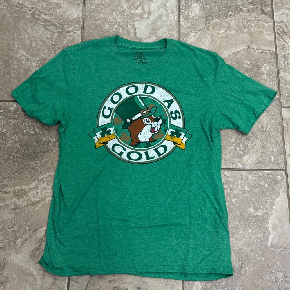 Buc-ee's Mens St Patricks Day Leprechaun Beaver T-Shirt Green Heather L